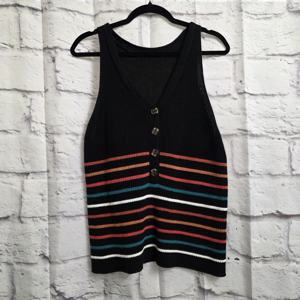 Striped Black Sweater Tank Top Size Large No Label